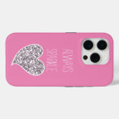 Pink Silver Glitter Heart Case-Mate iPhone Case (Achterkant (horizontaal))
