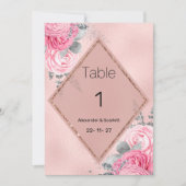 Pink silver glitter peony floral Table Numbers Kaart (Voorkant)