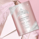 Pink Silver Glitter Princess Tiara Quinceañera Kaart