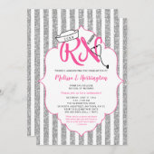 Pink Silver Glitter RN afstudeerfeest Kaart (Voorkant / Achterkant)