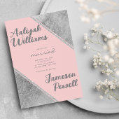 Pink silver glitter script calligraphy wedding kaart