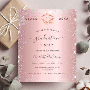 Pink Silver graduation Party budget uitnodiging Flyer