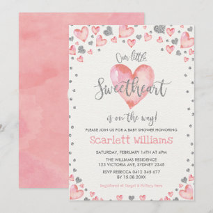 Pink Silver Hearts Sweetheart Girl Baby shower Kaart