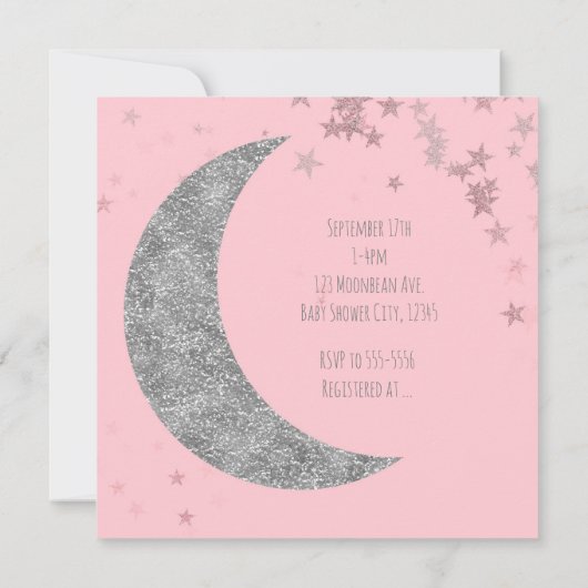 Pink & Silver Moon & Stars Baby Shower Invitations (Dos)