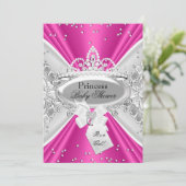 Pink Silver Princess Tiara Baby shower Invite Kaart (Staand voorkant)