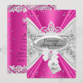 Pink Silver Princess Tiara Baby shower Invite Kaart (Voorkant / Achterkant)