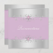 Pink & Silver Snow Gem Quinceanera Invitation (Devant / Derrière)
