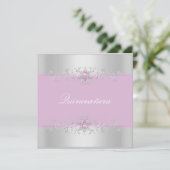 Pink & Silver Snow Gem Quinceanera Invitation (Debout devant)