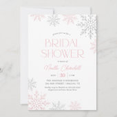 Pink Silver Snowflake Winter Bridal Shower Kaart (Voorkant)