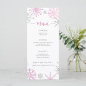 Pink Silver Snowflakes Elegant Baby shower Menu (Staand voorkant)