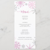 Pink Silver Snowflakes Elegant Baby shower Menu (Voorkant)