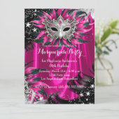 Pink Silver Sparkle Magical Night Masquerade Party Kaart (Staand voorkant)