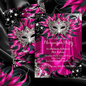 Pink Silver Sparkle Magical Night Masquerade Party Kaart