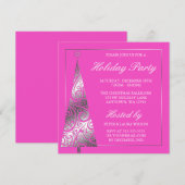 Pink Silver Swirl kerstboomfeest Kaart (Voorkant / Achterkant)