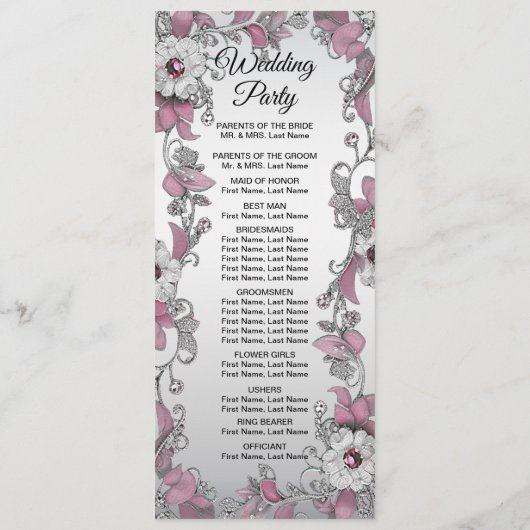 Pink Silver White Floral Wedding Programme (Dos)