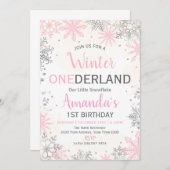 Pink Silver Winter ONEderland Birthday Invitation (Devant / Derrière)