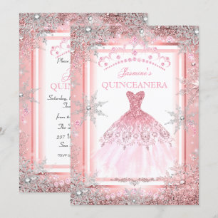Pink Silver Winter Wonderland Quinceanera Party 2 Kaart