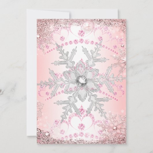 Pink Silver Winter Wonderland Quinceanera Party Kaart (Achterkant)