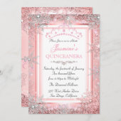 Pink Silver Winter Wonderland Quinceanera Party Kaart (Voorkant / Achterkant)