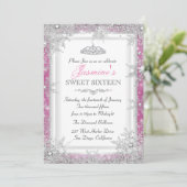 Pink Silver Winter Wonderland Sweet 16 Invitation (Debout devant)