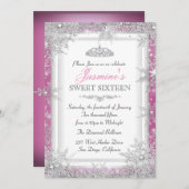 Pink Silver Winter Wonderland Sweet 16 Invitation (Devant / Derrière)