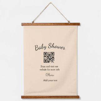 Pink simple baby shower q r code add name text thr hangend wandkleed