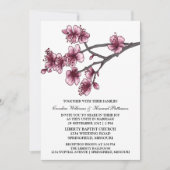 Pink Simple Cherry Blossoms Mariage Invitation (Devant)