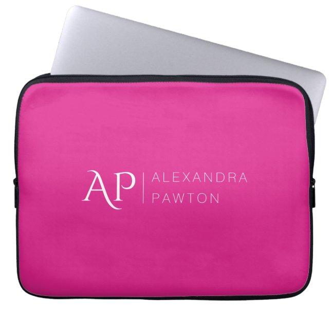 Pink Simple Minimalist Personalized Laptop Sleeve (Voorkant)