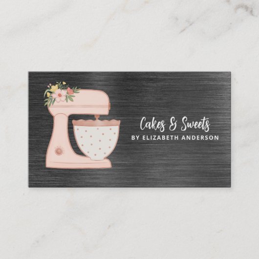 Pink Simple Mixer Floral Cake Carte de visite (Devant)