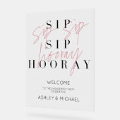Pink Sip Sip Hooray Engagement Party Welcome (Angle)