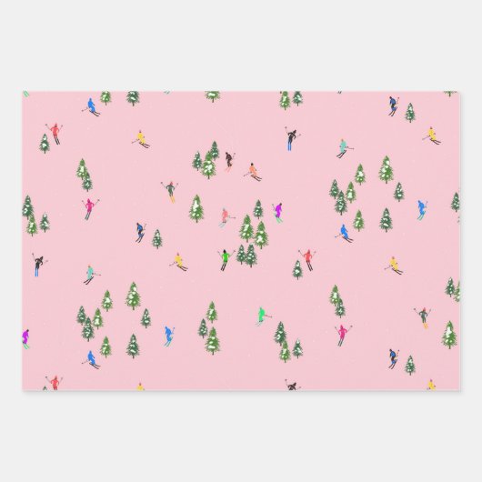 Pink Skiers Ski openingsfeestdag kerstavond Inpakpapier Vel (Voorkant)