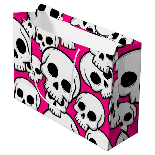 Pink Skull Pattern Gift Bag Groot Cadeauzakje (Voorkant Gekanteld)