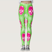 Pink Skull Trippy Line Pattern Leggings (Voorkant)
