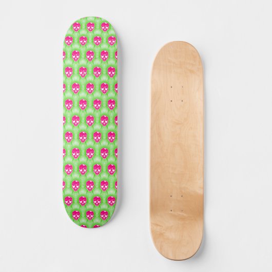 Pink Skull Trippy Line Pattern Skateboard (Voorkant)