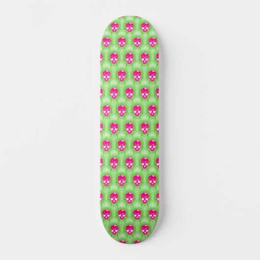 Pink Skull Trippy Line Pattern Skateboard (Voorkant)