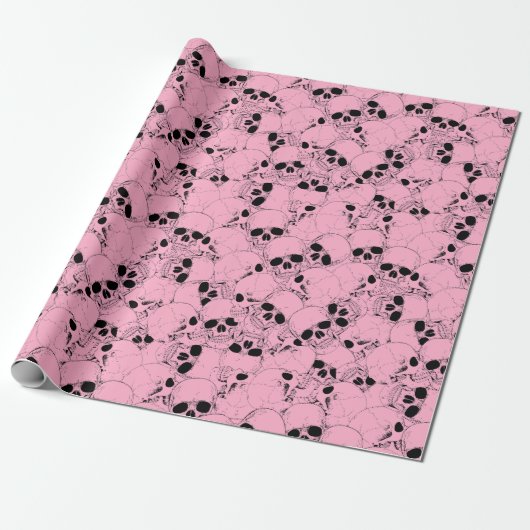 PINK SKULLS WRAPPING PAPIER (Uitgerold)