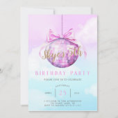 Pink Sky Discoball Girl Anniversaire Invitation (Devant)