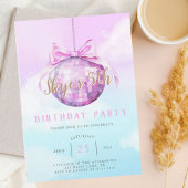 Pink Sky Discoball Girl Anniversaire Invitation