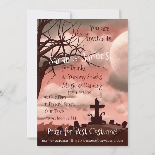 Pink Sky Halloween Graveyard Uitnodiging (Achterkant)