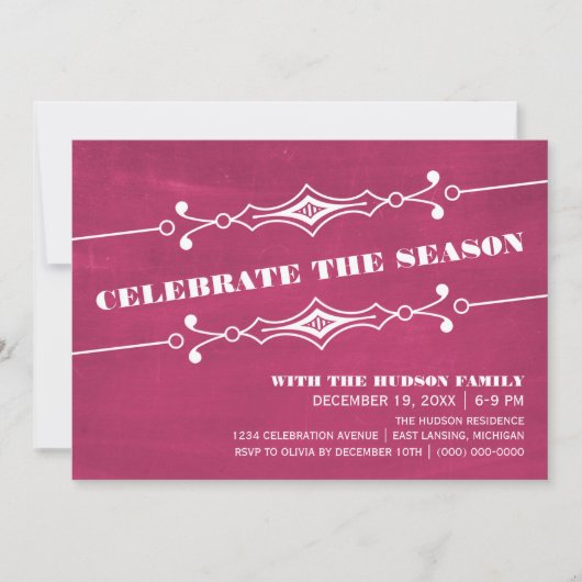 Pink Slanted Chalkboard Fête Invitation (Devant)