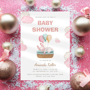 Pink Sleeping Bunny Baby shower Uitnodiging