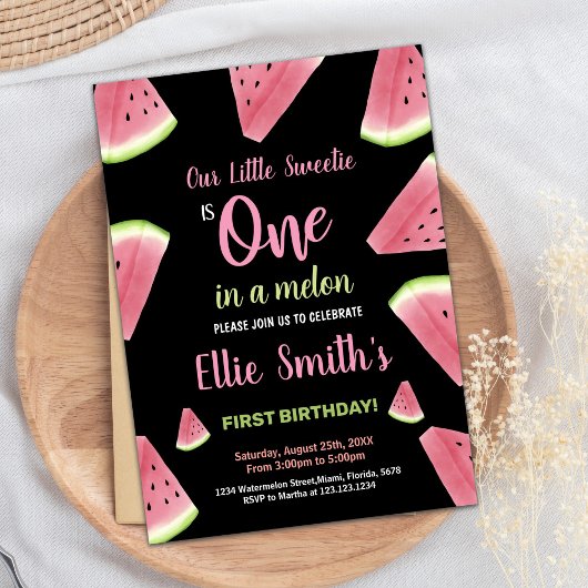 Pink Slices Green Watermelon Invitations d'anniver
