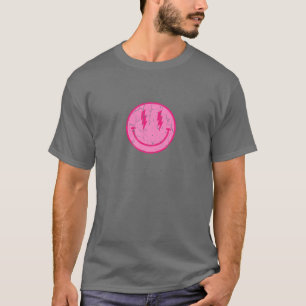 Pink Smile Face Lightening Bolt Cute Funny Birthda T-shirt