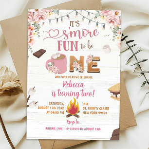 Pink S'more Fille 1er Anniversaire Invitation Anni