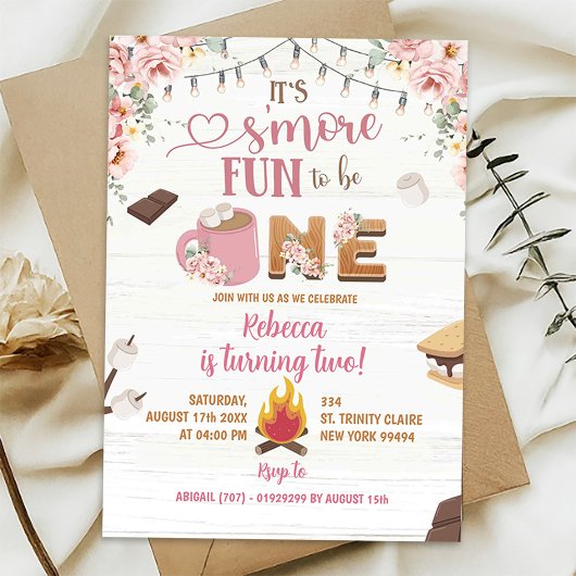 Pink S'more Fille 1er Anniversaire Invitation Anni