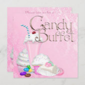 Pink Snoep Buffet Party Kaart (Voorkant / Achterkant)