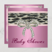 Pink Snow Leopard Diamond Bow Baby shower Uitnodig Kaart (Voorkant / Achterkant)