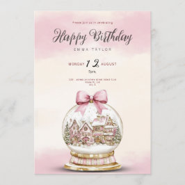  pink snowball birthday invitation kaart