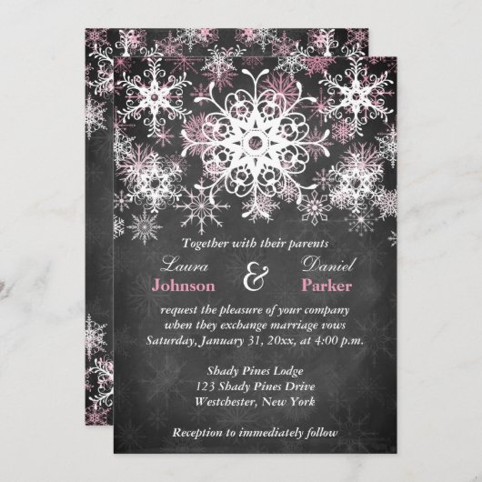 Pink Snowboard Style Faire-part de mariage (Devant / Derrière)