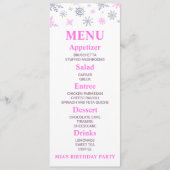 Pink Snowflake Anniversaire Fête Menu Aliments (Devant)